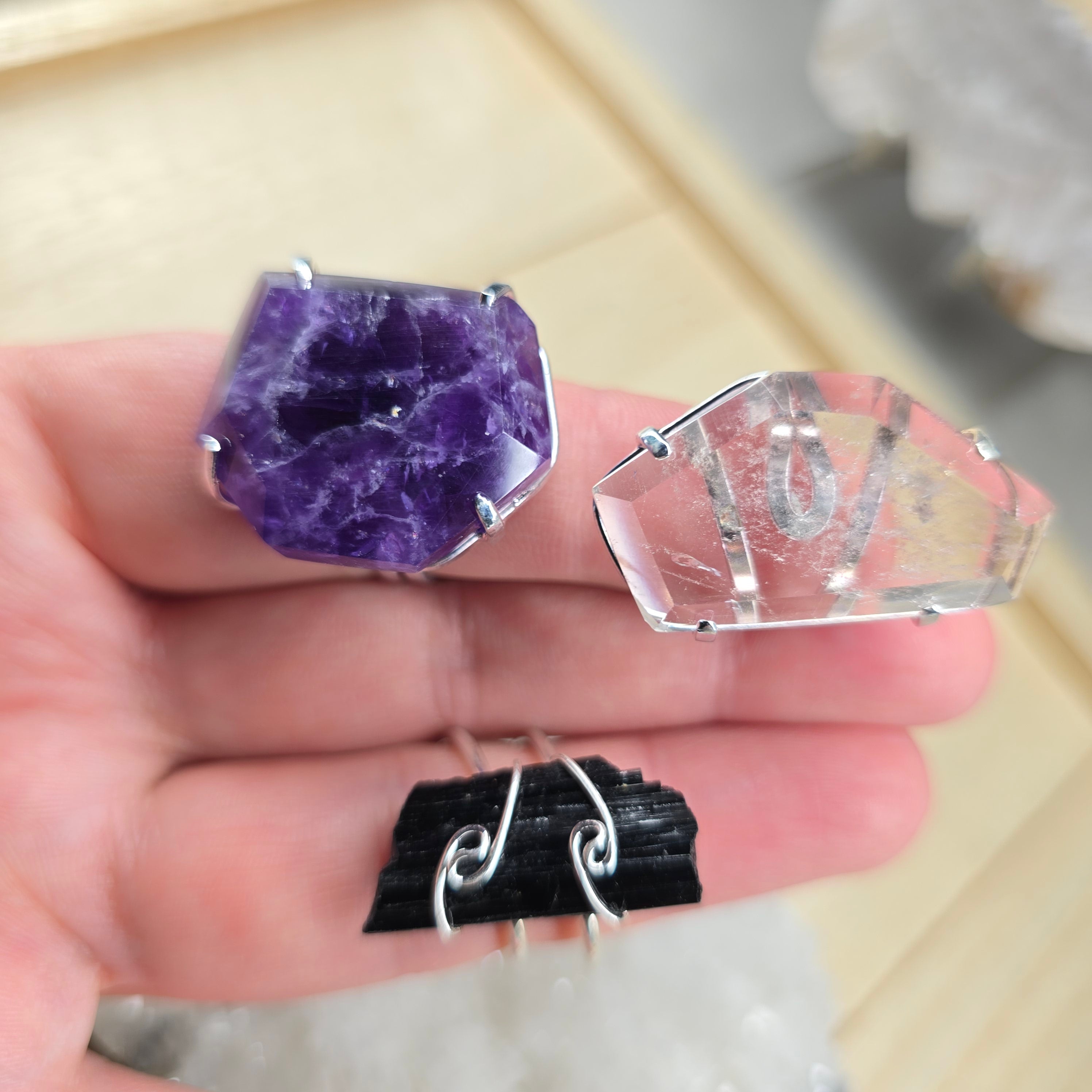 Silver or Gold Plated Crystal Rings From Brazil